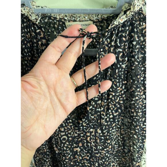 ULLA JOHNSON SILK BLACK & WHITE BLOUSE WITH RUFFLED SLEEVES, Size 2 - Picture 3 of 10